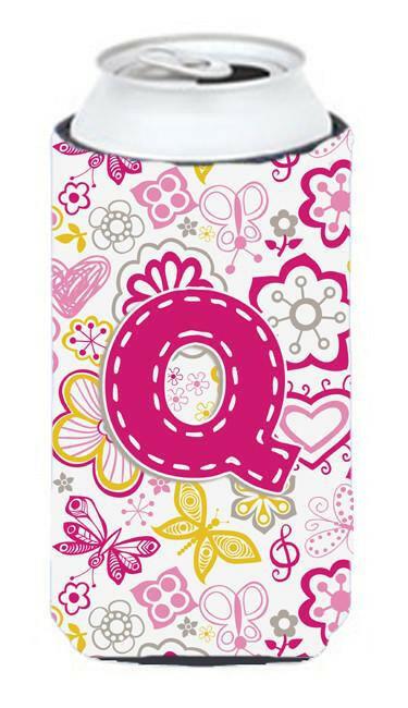 Letter Q Flowers and Butterflies Pink Tall Boy Beverage Insulator Hugger CJ2005-QTBC by Caroline&#39;s Treasures