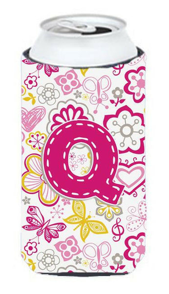 Letter Q Flowers and Butterflies Pink Tall Boy Beverage Insulator Hugger CJ2005-QTBC by Caroline's Treasures