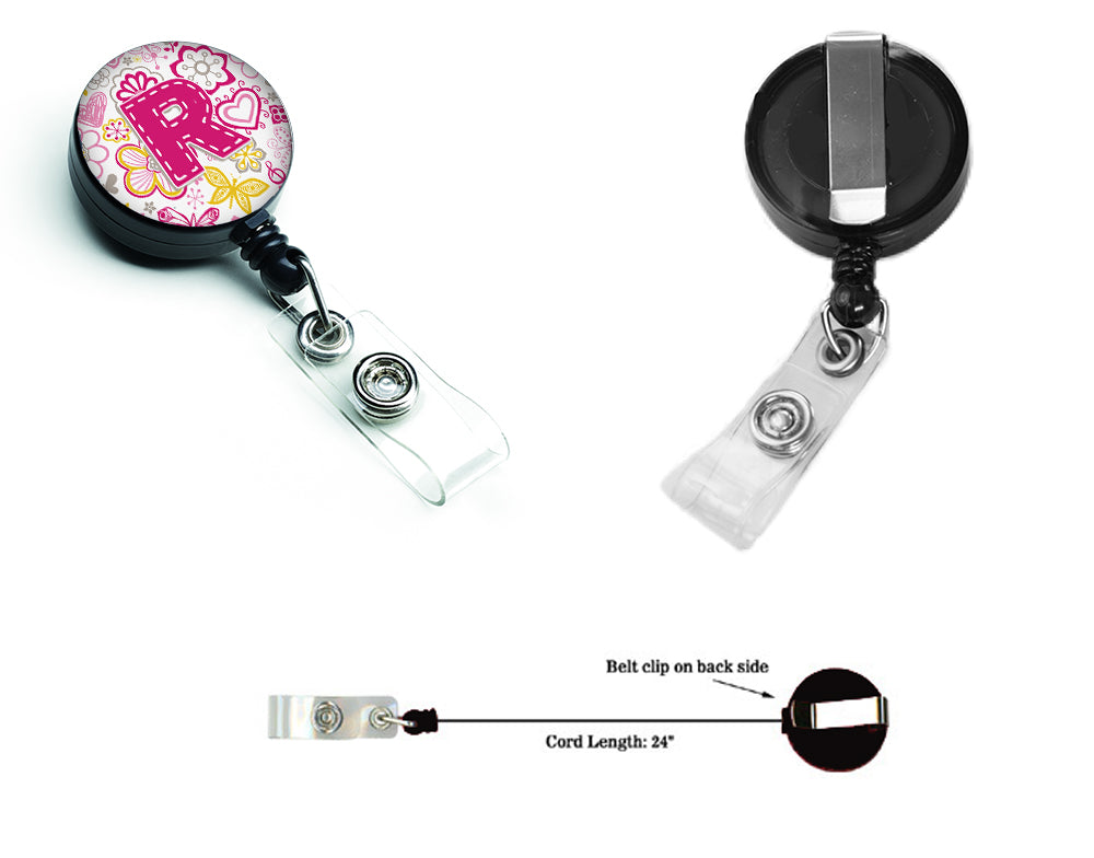 Letter R Flowers and Butterflies Pink Retractable Badge Reel CJ2005-RBR  the-store.com.