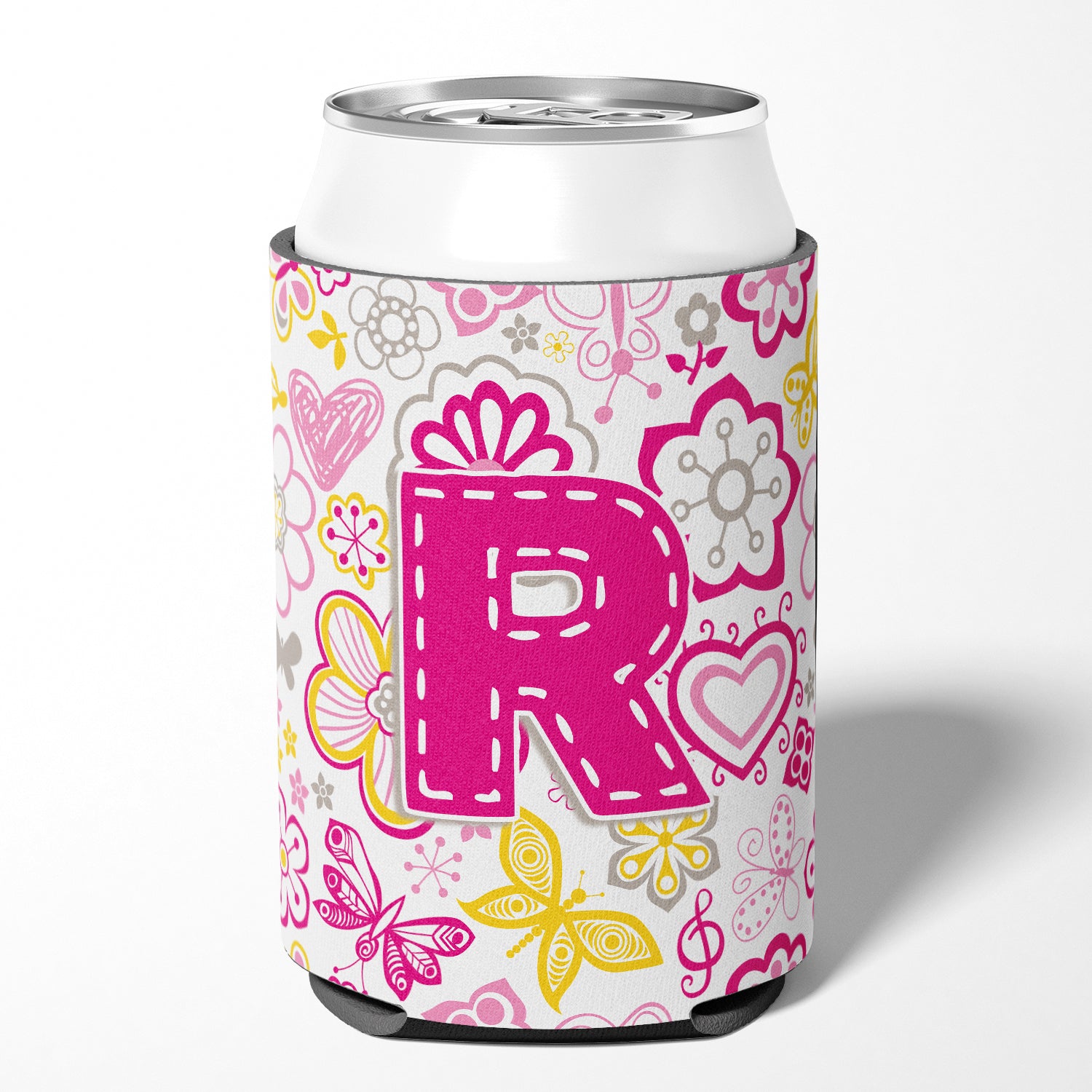 Letter R Flowers and Butterflies Pink Can or Bottle Hugger CJ2005-RCC
