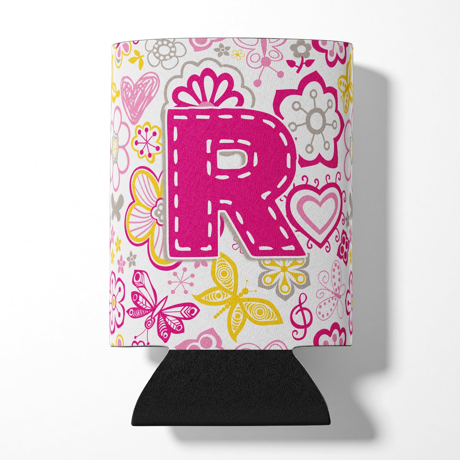 Letter R Flowers and Butterflies Pink Can or Bottle Hugger CJ2005-RCC.