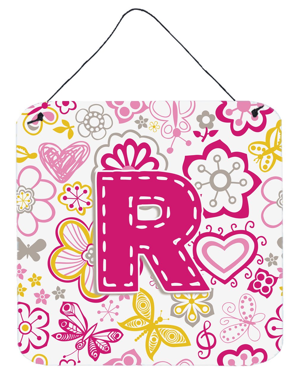 Letter R Flowers and Butterflies Pink Wall or Door Hanging Prints CJ2005-RDS66 by Caroline&#39;s Treasures