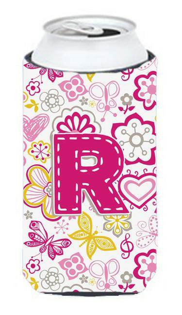 Letter R Flowers and Butterflies Pink Tall Boy Beverage Insulator Hugger CJ2005-RTBC by Caroline&#39;s Treasures