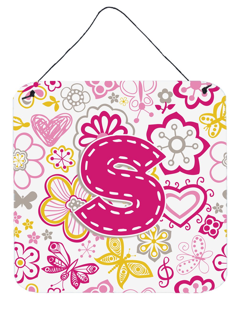 Letter S Flowers and Butterflies Pink Wall or Door Hanging Prints CJ2005-SDS66 by Caroline's Treasures