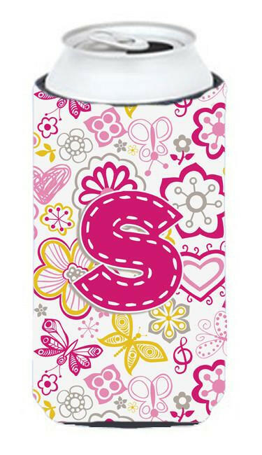 Letter S Flowers and Butterflies Pink Tall Boy Beverage Insulator Hugger CJ2005-STBC by Caroline&#39;s Treasures