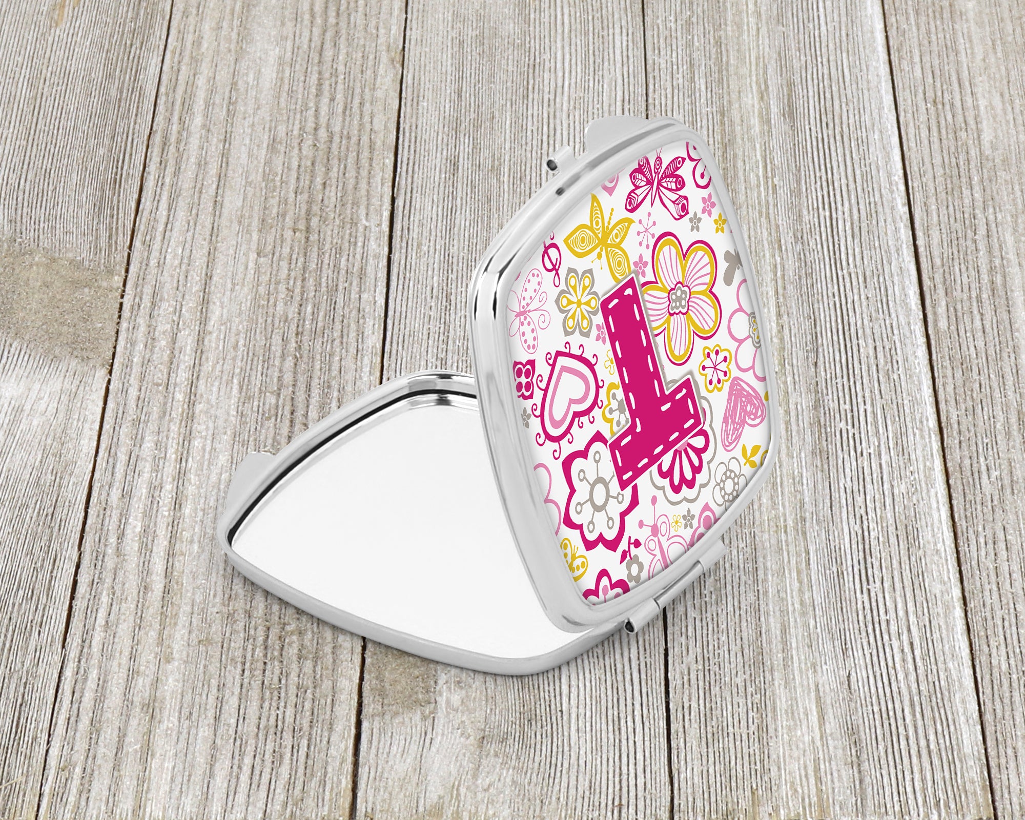 Caroline's Treasures Letter T Flowers and Butterflies Pink Compact Mirror – Stylish Purse Mirror with Artistic Covers CJ2005-TSCM