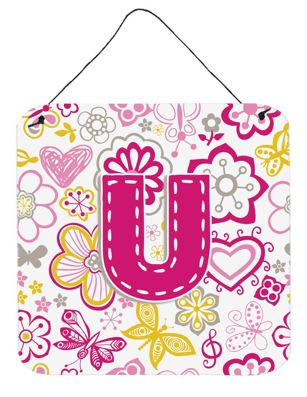 Letter U Flowers and Butterflies Pink Wall or Door Hanging Prints CJ2005-UDS66 by Caroline&#39;s Treasures