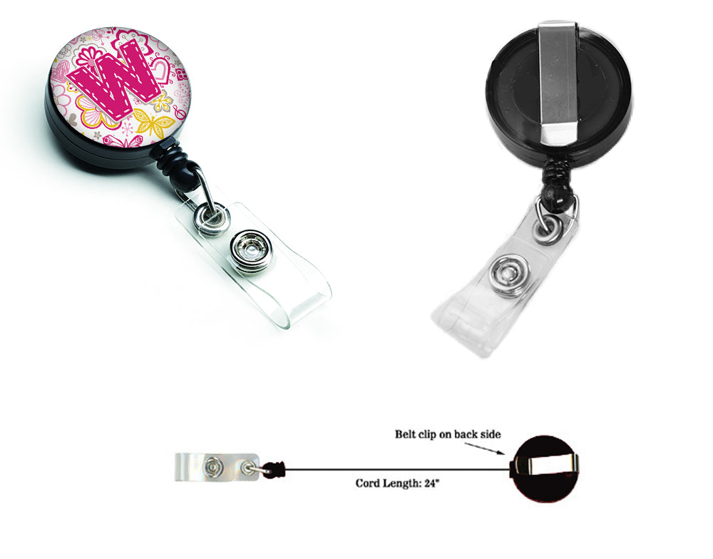 Caroline's Treasures Letter W Flowers and Butterflies Pink Retractable Badge Reel CJ2005-WBR