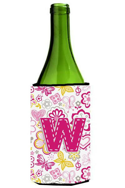 Letter W Flowers and Butterflies Pink Wine Bottle Beverage Insulator Hugger CJ2005-WLITERK by Caroline&#39;s Treasures
