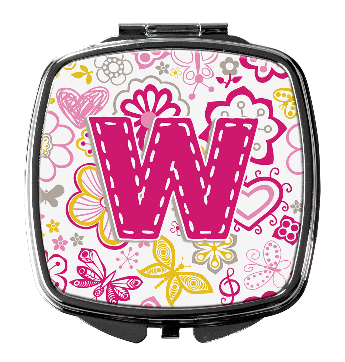 Caroline's Treasures Letter W Flowers and Butterflies Pink Compact Mirror – Stylish Purse Mirror with Artistic Covers CJ2005-WSCM