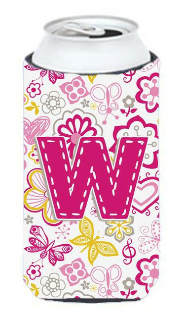 Letter W Flowers and Butterflies Pink Tall Boy Beverage Insulator Hugger CJ2005-WTBC by Caroline&#39;s Treasures