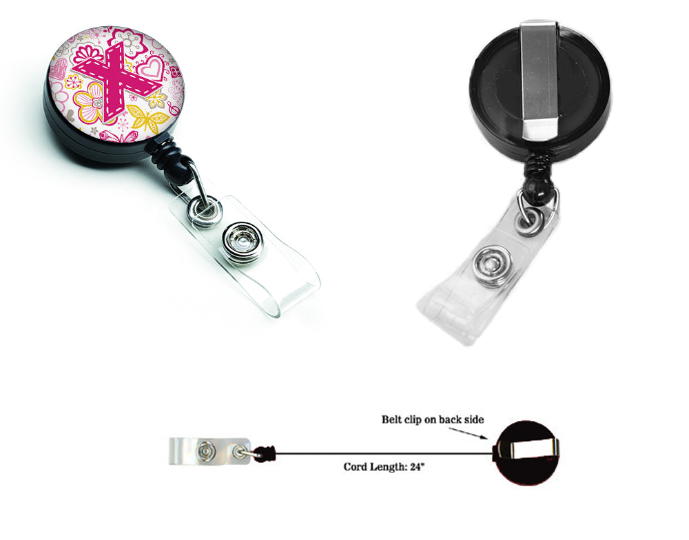 Letter X Flowers and Butterflies Pink Retractable Badge Reel CJ2005-XBR  the-store.com.