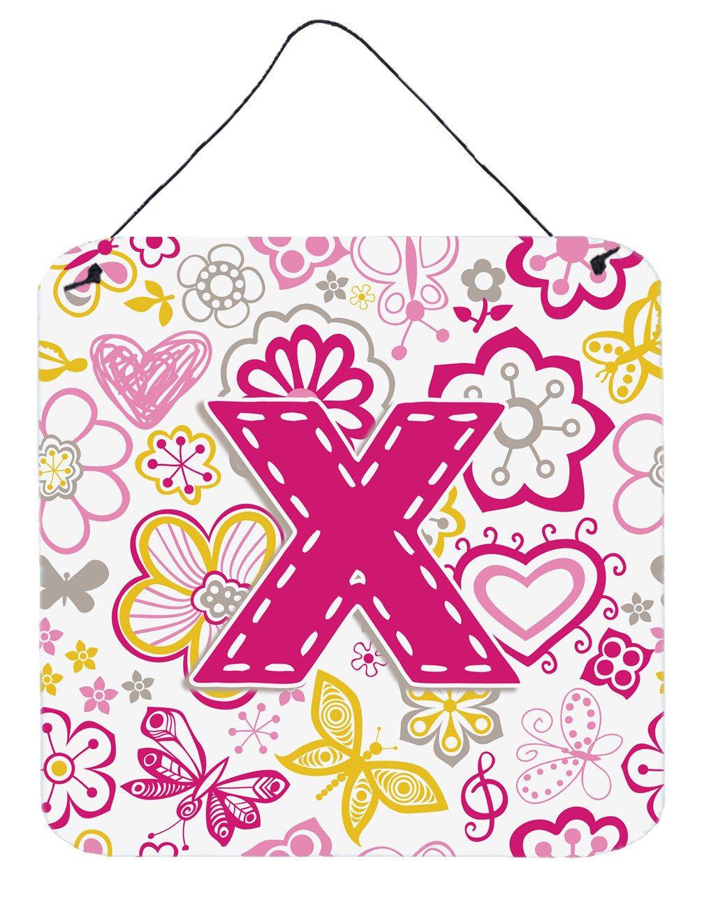 Letter X Flowers and Butterflies Pink Wall or Door Hanging Prints CJ2005-XDS66 by Caroline's Treasures