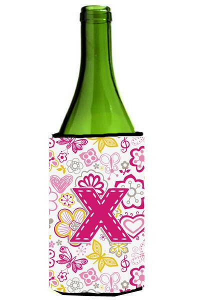 Letter X Flowers and Butterflies Pink Wine Bottle Beverage Insulator Hugger CJ2005-XLITERK by Caroline&#39;s Treasures