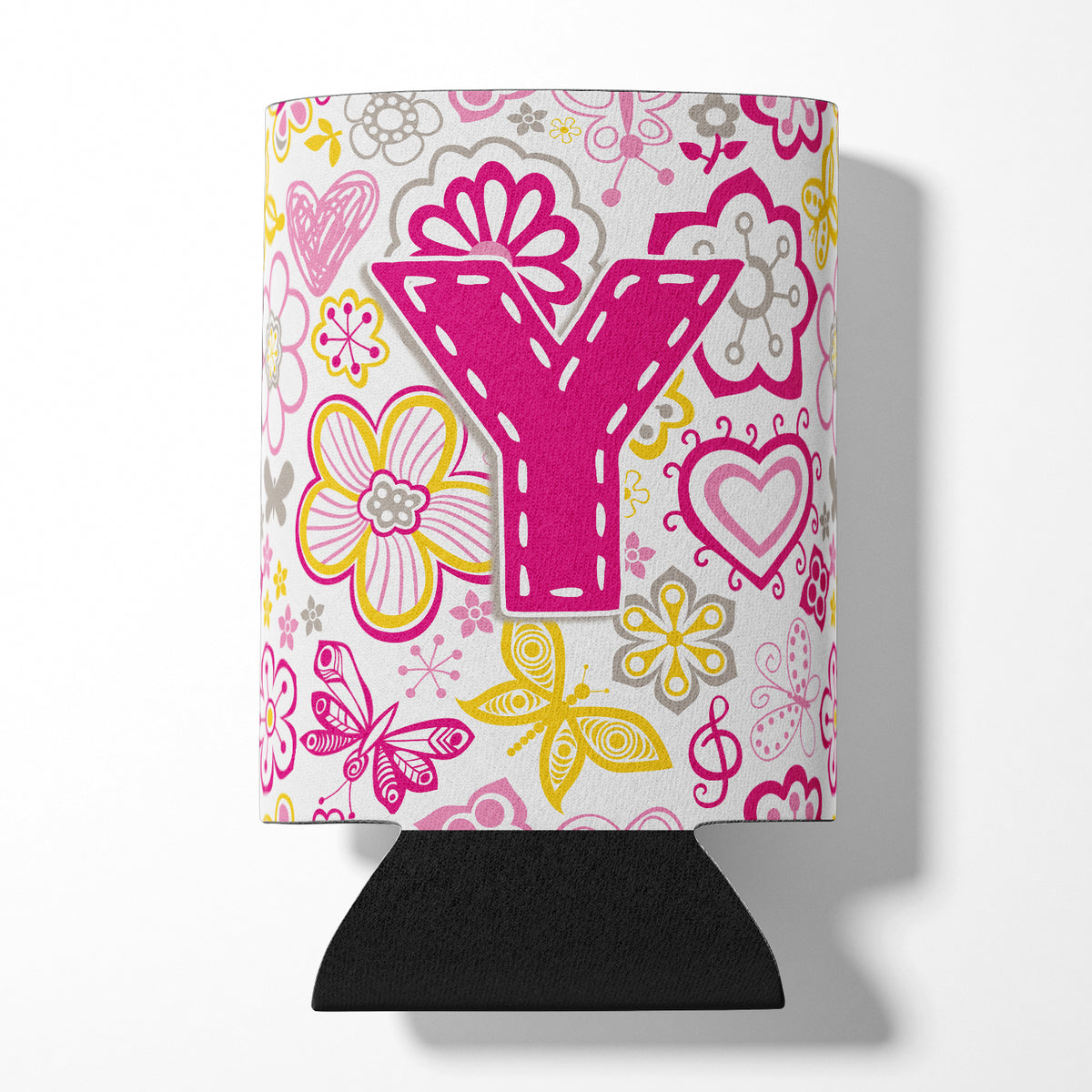 Letter Y Flowers and Butterflies Pink Can or Bottle Hugger CJ2005-YCC