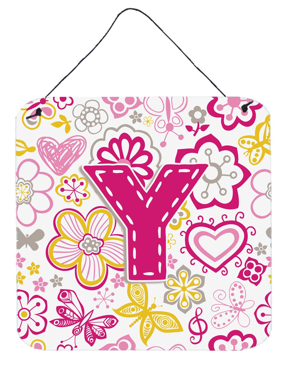 Letter Y Flowers and Butterflies Pink Wall or Door Hanging Prints CJ2005-YDS66 by Caroline&#39;s Treasures