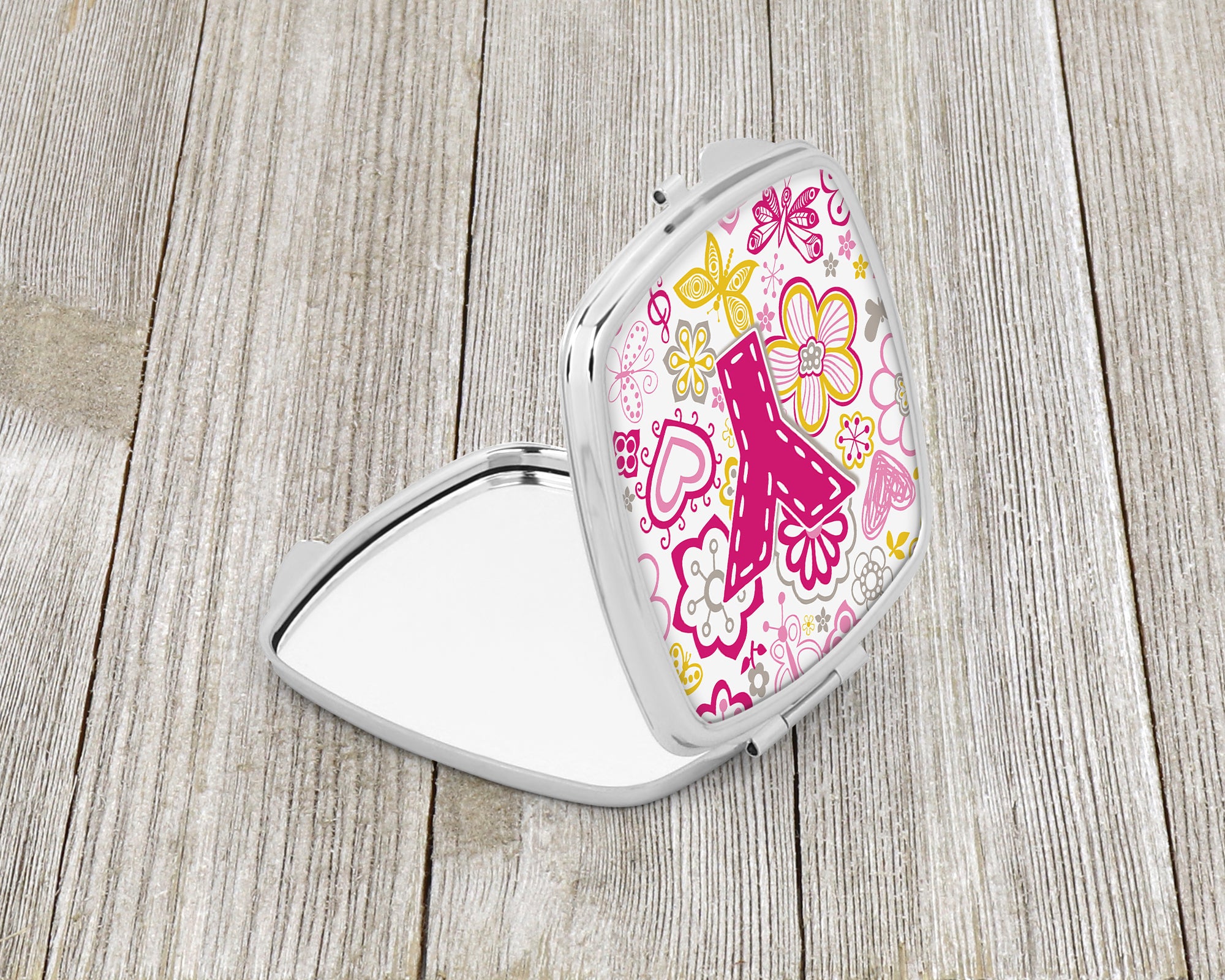Letter Y Flowers and Butterflies Pink Compact Mirror CJ2005-YSCM  the-store.com.