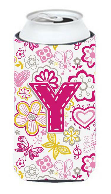 Letter Y Flowers and Butterflies Pink Tall Boy Beverage Insulator Hugger CJ2005-YTBC by Caroline&#39;s Treasures