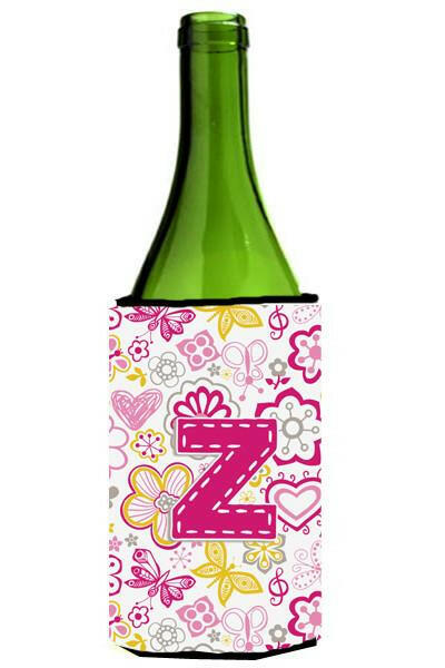 Letter Z Flowers and Butterflies Pink Wine Bottle Beverage Insulator Hugger CJ2005-ZLITERK by Caroline's Treasures