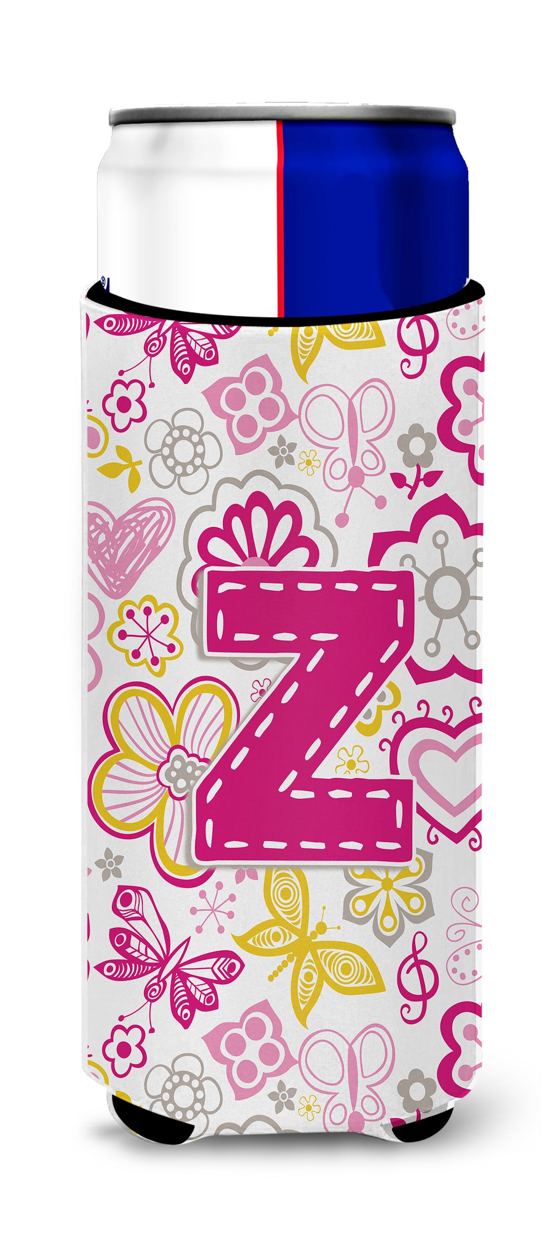 Letter Z Flowers and Butterflies Pink Ultra Beverage Insulators for slim cans CJ2005-ZMUK.