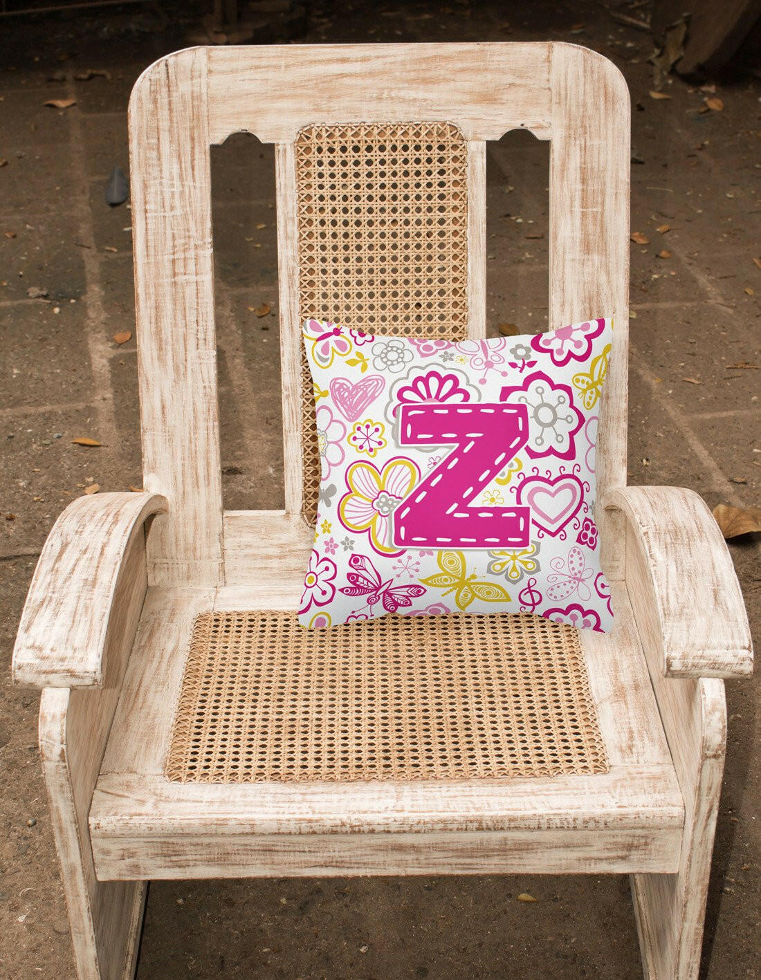 Letter Z Flowers and Butterflies Pink Canvas Fabric Decorative Pillow CJ2005-ZPW1414 by Caroline's Treasures
