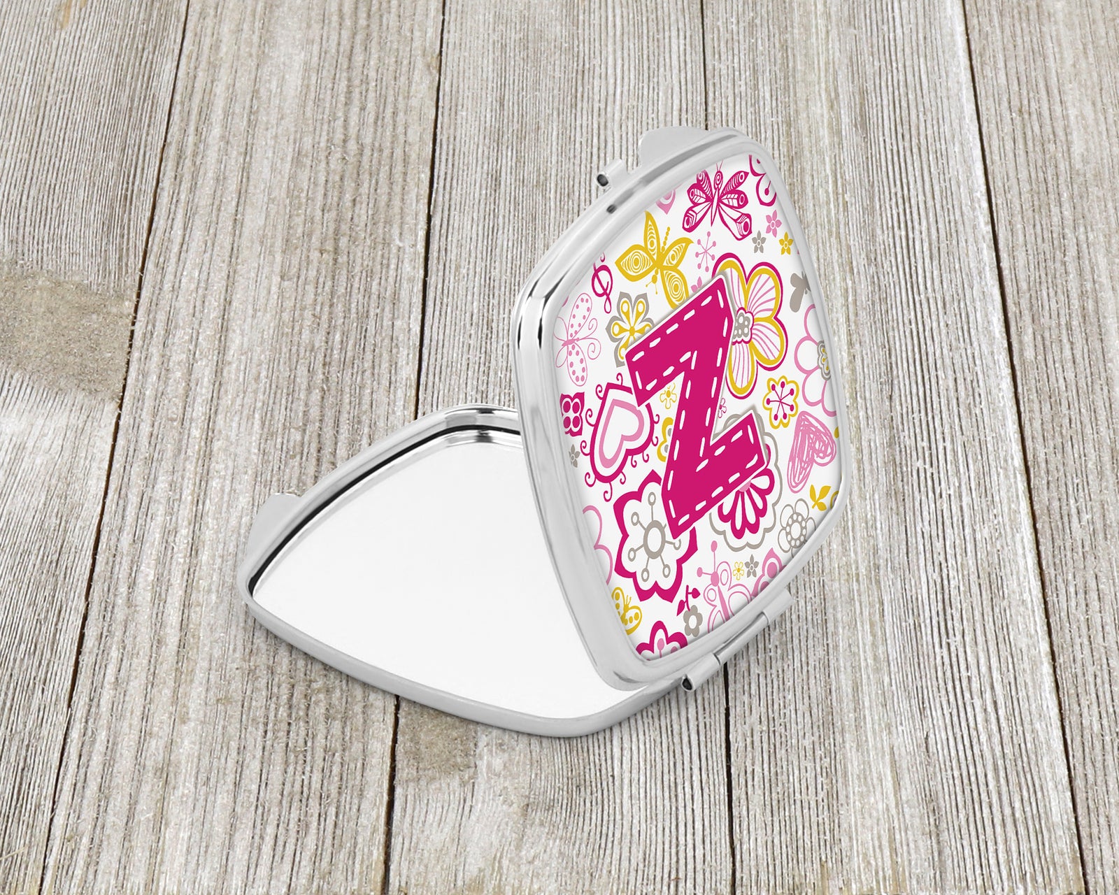 Caroline's Treasures Letter Z Flowers and Butterflies Pink Compact Mirror – Stylish Purse Mirror with Artistic Covers CJ2005-ZSCM