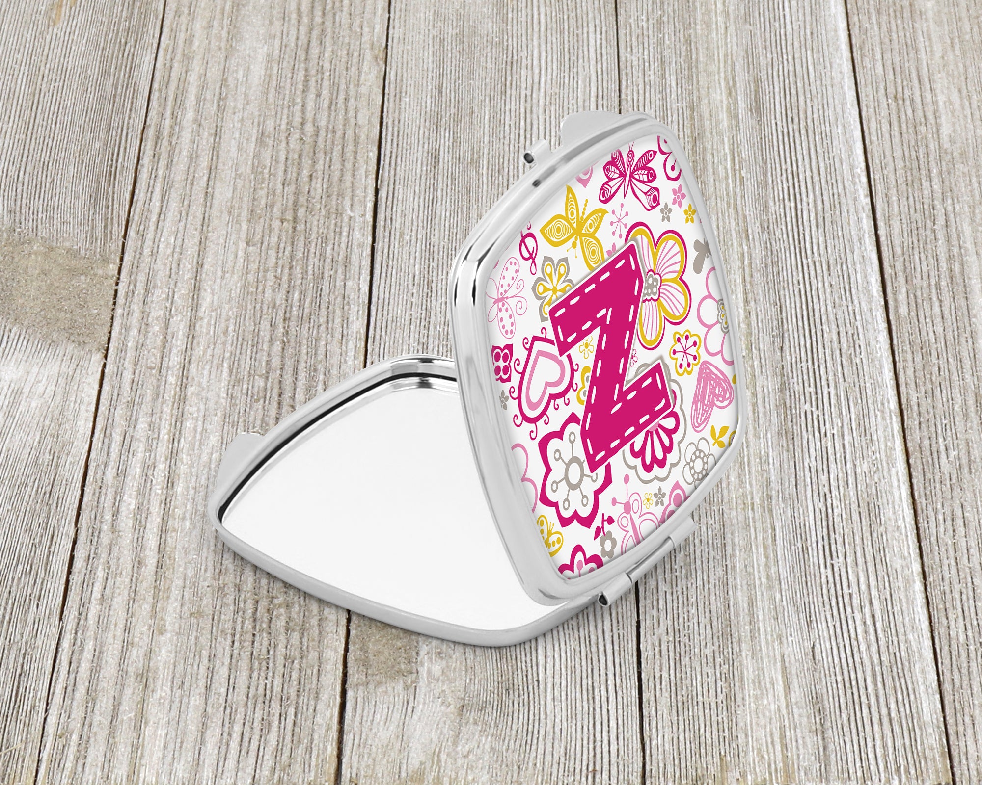 Letter Z Flowers and Butterflies Pink Compact Mirror CJ2005-ZSCM