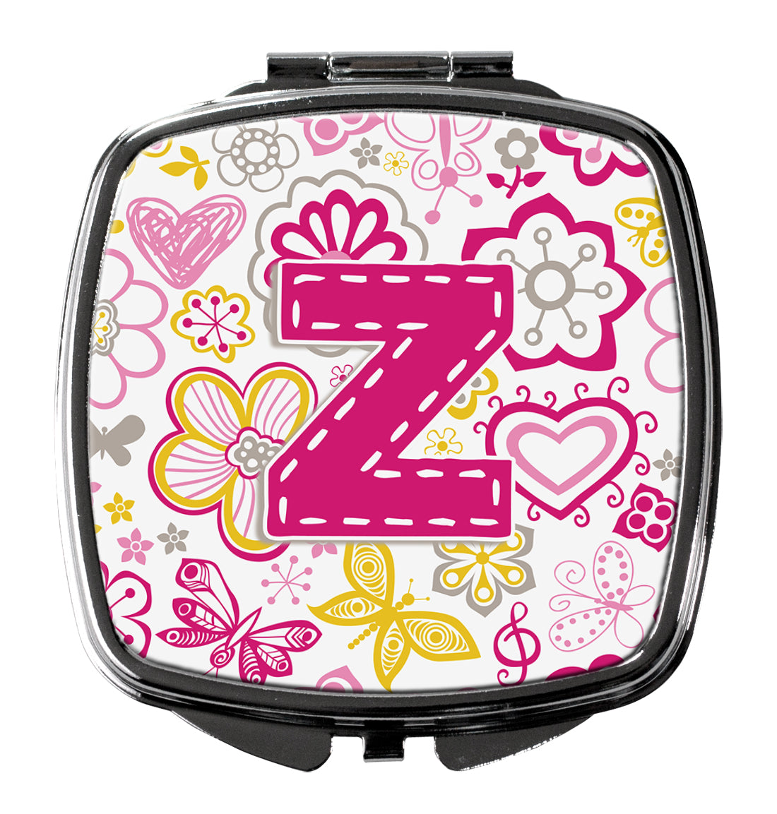 Caroline's Treasures Letter Z Flowers and Butterflies Pink Compact Mirror – Stylish Purse Mirror with Artistic Covers CJ2005-ZSCM