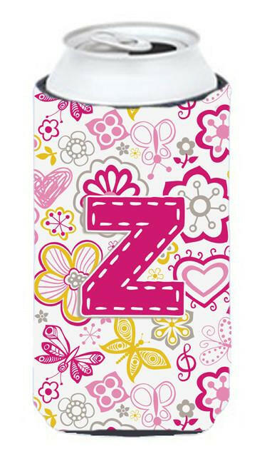 Letter Z Flowers and Butterflies Pink Tall Boy Beverage Insulator Hugger CJ2005-ZTBC by Caroline&#39;s Treasures