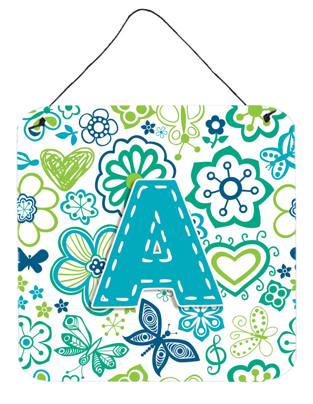 Letter A Flowers and Butterflies Teal Blue Wall or Door Hanging Prints CJ2006-ADS66 by Caroline&#39;s Treasures