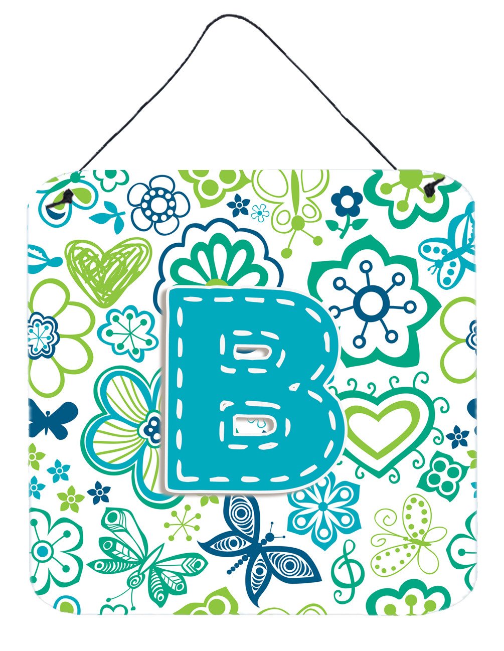 Letter B Flowers and Butterflies Teal Blue Wall or Door Hanging Prints CJ2006-BDS66 by Caroline&#39;s Treasures