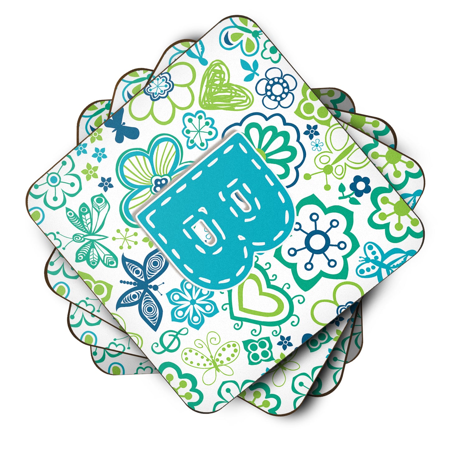 Set of 4 Letter B Flowers and Butterflies Teal Blue Foam Coasters CJ2006-BFC - the-store.com