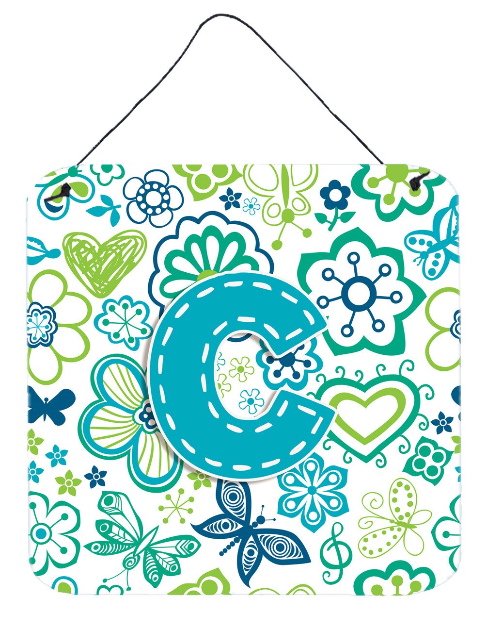 Letter C Flowers and Butterflies Teal Blue Wall or Door Hanging Prints CJ2006-CDS66 by Caroline&#39;s Treasures