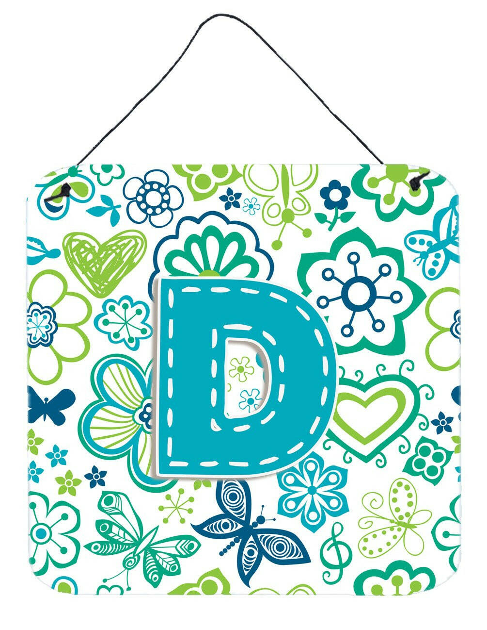 Letter D Flowers and Butterflies Teal Blue Wall or Door Hanging Prints CJ2006-DDS66 by Caroline&#39;s Treasures
