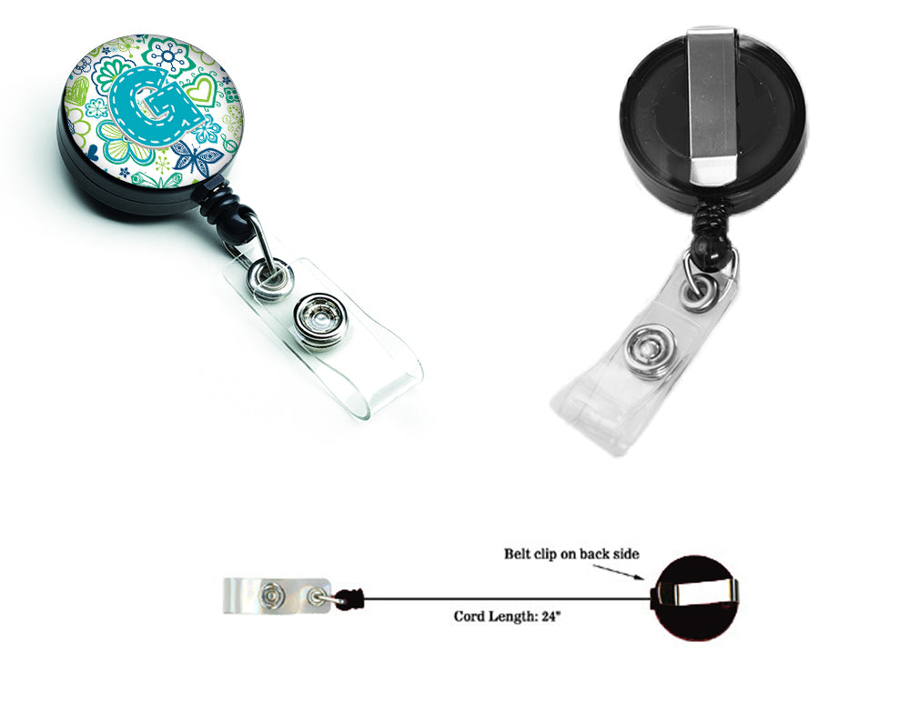 Letter G Flowers and Butterflies Teal Blue Retractable Badge Reel CJ2006-GBR  the-store.com.