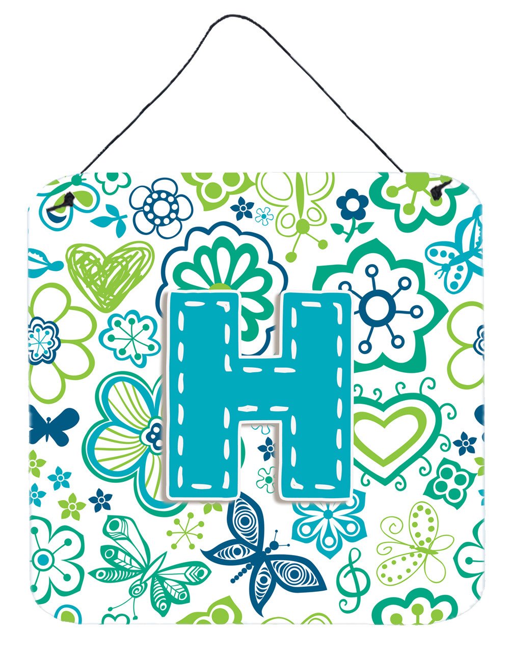 Letter H Flowers and Butterflies Teal Blue Wall or Door Hanging Prints CJ2006-HDS66 by Caroline&#39;s Treasures