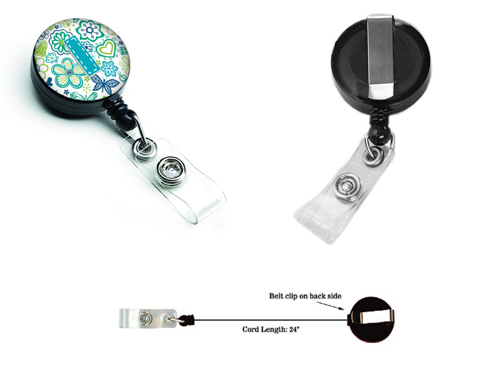 Letter I Flowers and Butterflies Teal Blue Retractable Badge Reel CJ2006-IBR  the-store.com.