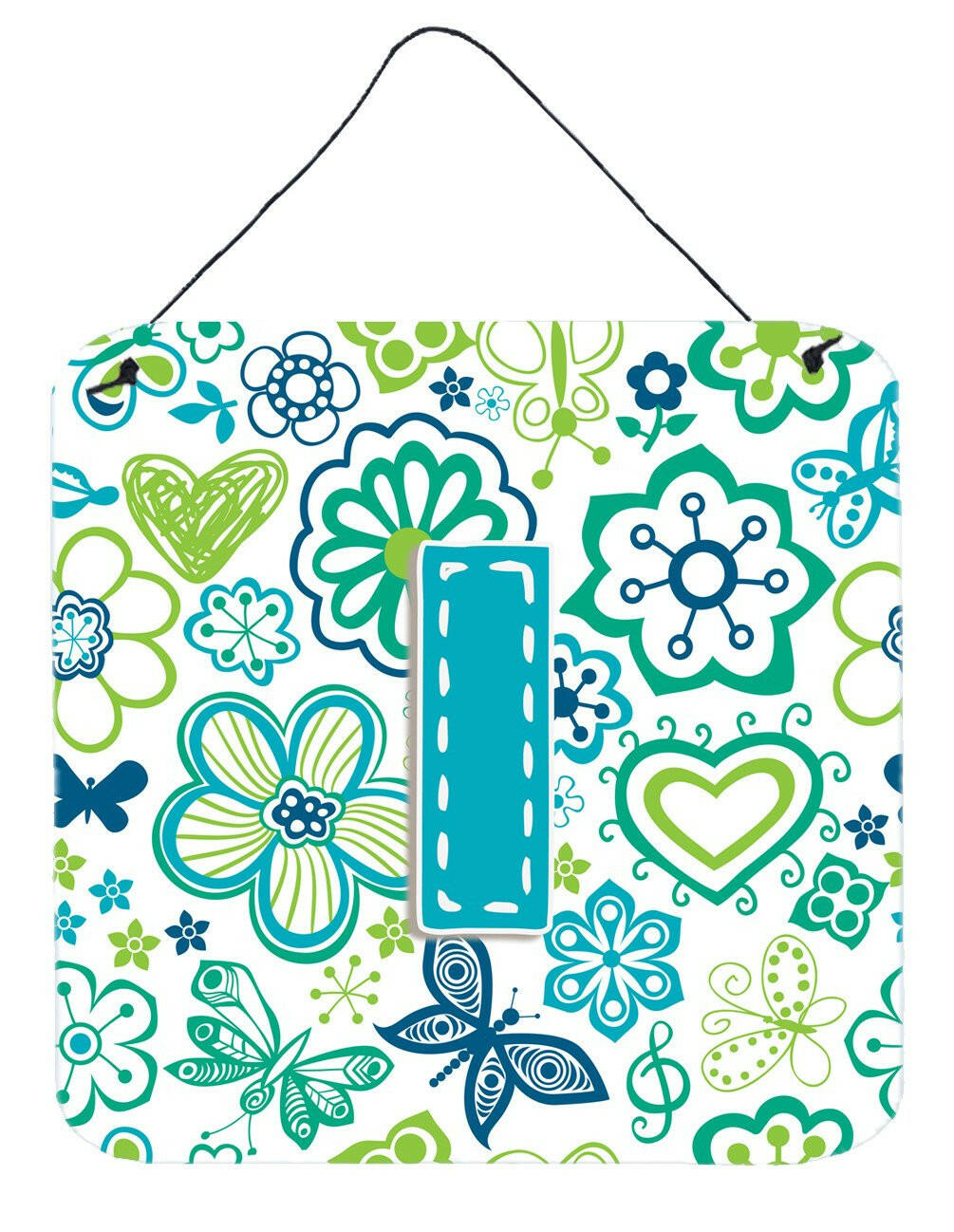 Letter I Flowers and Butterflies Teal Blue Wall or Door Hanging Prints CJ2006-IDS66 by Caroline&#39;s Treasures