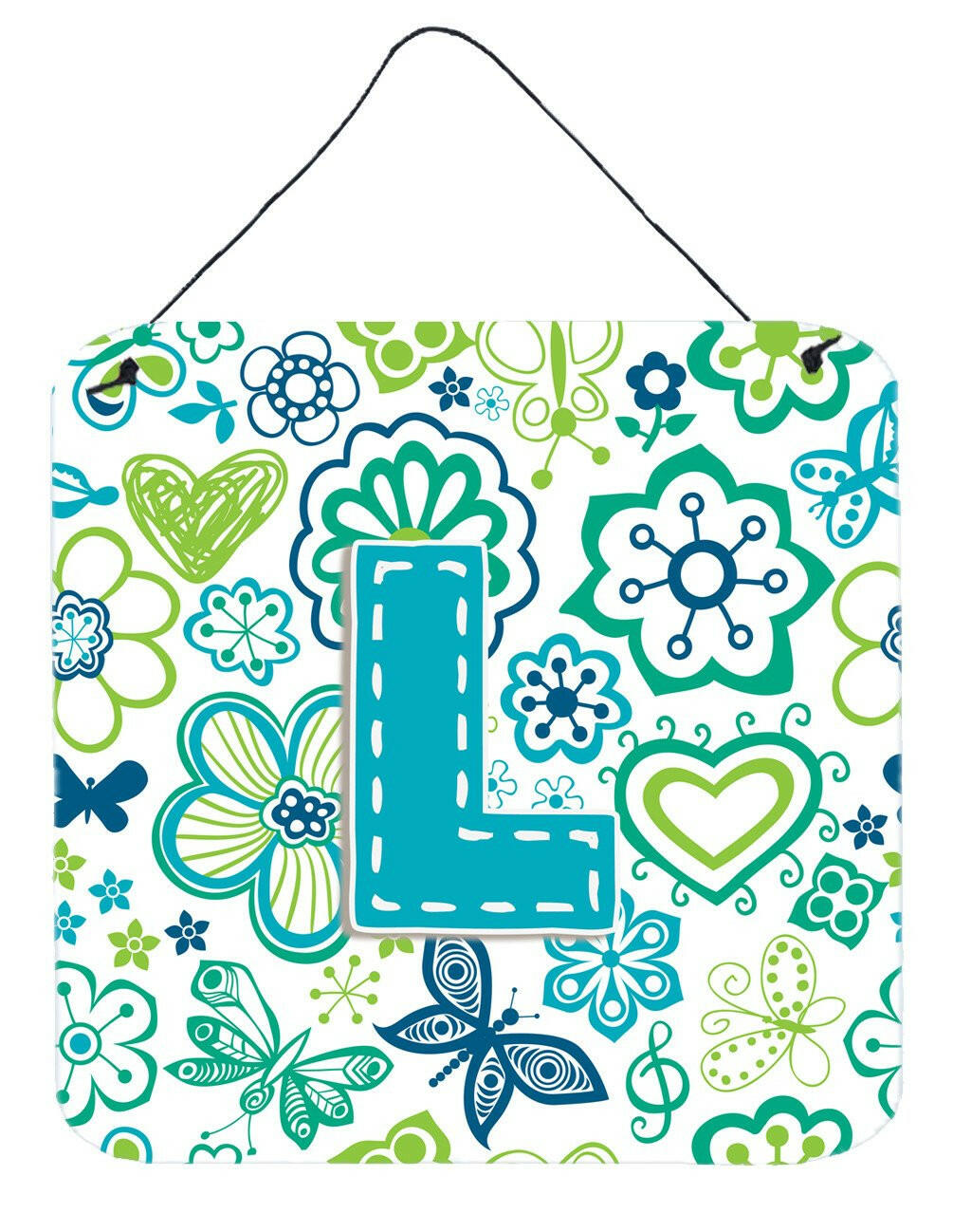 Letter L Flowers and Butterflies Teal Blue Wall or Door Hanging Prints CJ2006-LDS66 by Caroline&#39;s Treasures