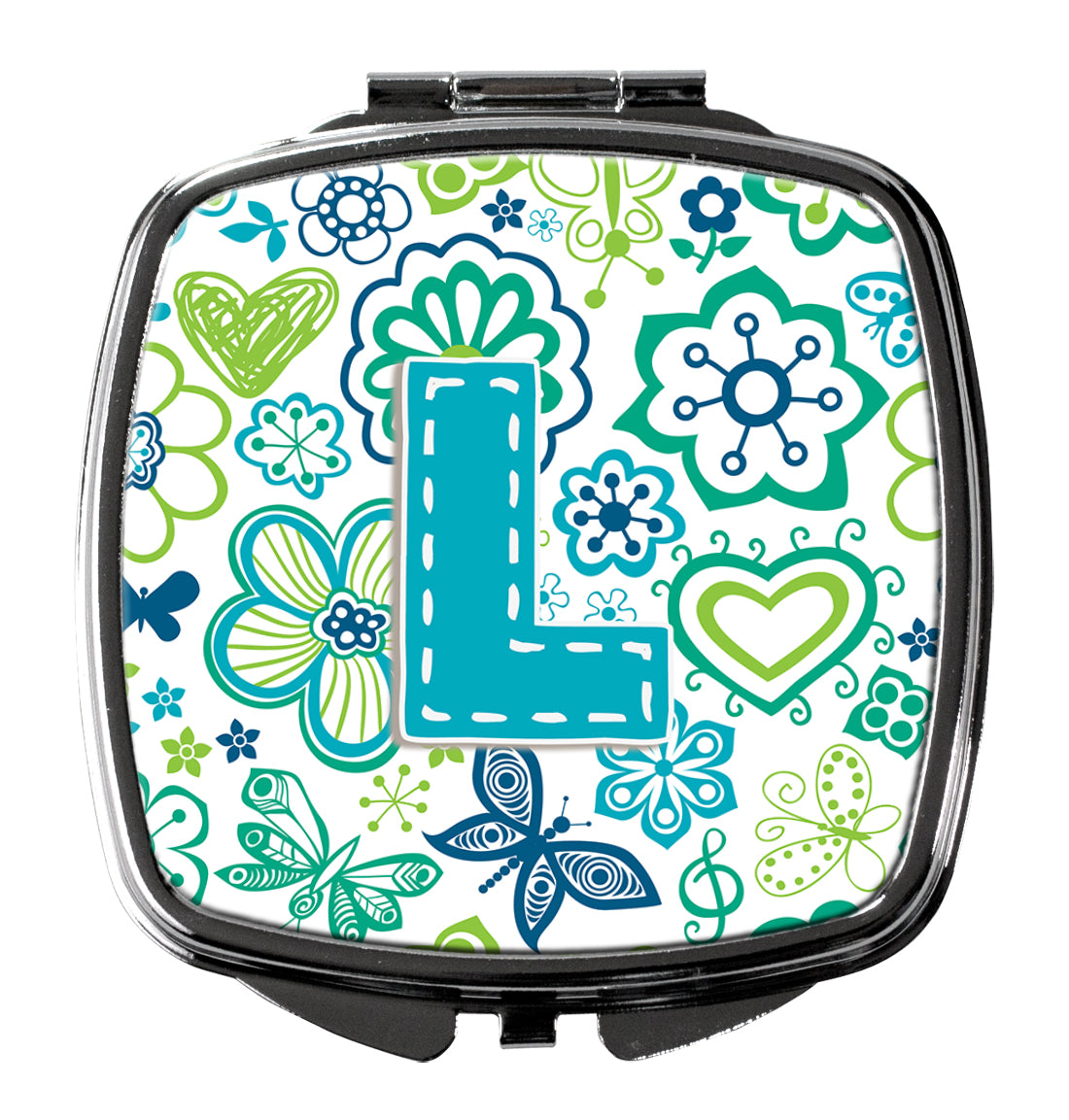 Caroline's Treasures Letter L Flowers and Butterflies Teal Blue Compact Mirror – Stylish Purse Mirror with Artistic Covers CJ2006-LSCM