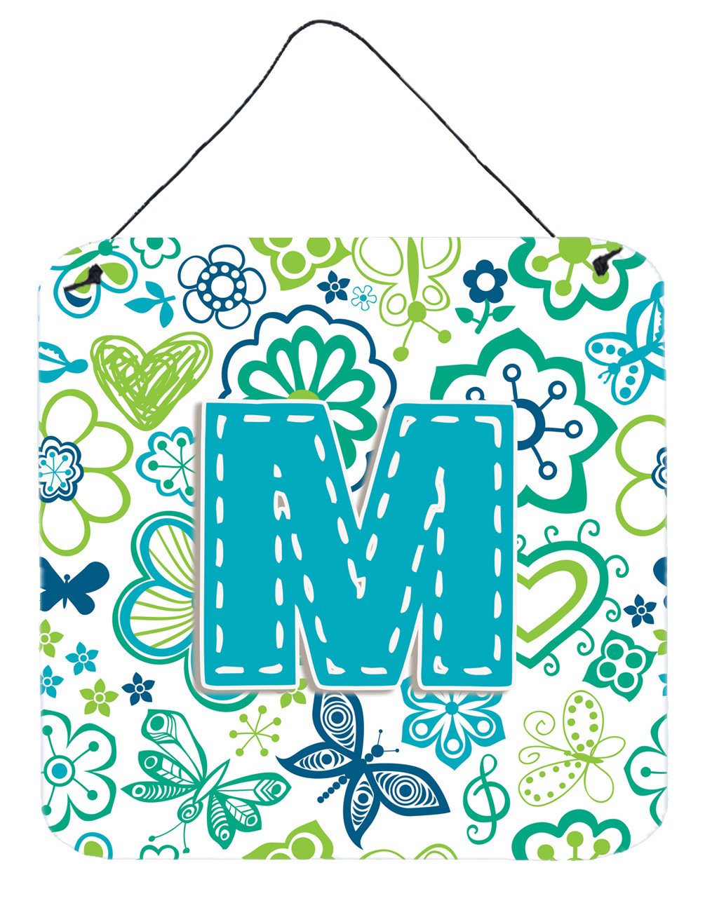 Letter M Flowers and Butterflies Teal Blue Wall or Door Hanging Prints CJ2006-MDS66 by Caroline&#39;s Treasures