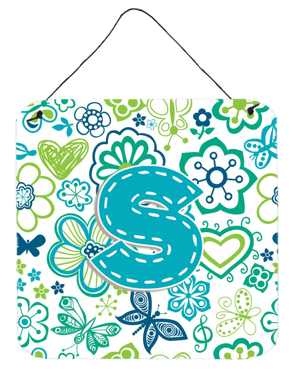 Letter S Flowers and Butterflies Teal Blue Wall or Door Hanging Prints CJ2006-SDS66 by Caroline&#39;s Treasures