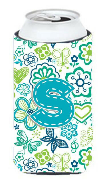 Letter S Flowers and Butterflies Teal Blue Tall Boy Beverage Insulator Hugger CJ2006-STBC by Caroline's Treasures