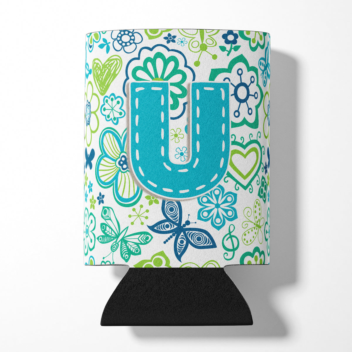 Caroline's Treasures Letter U Flowers and Butterflies Teal Blue Can or Bottle Hugger CJ2006-UCC