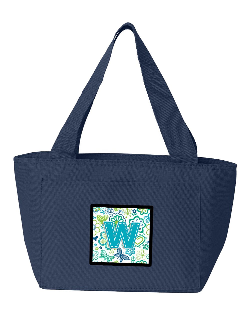 Letter W Flowers and Butterflies Teal Blue Lunch Bag CJ2006-WNA-8808 by Caroline&#39;s Treasures