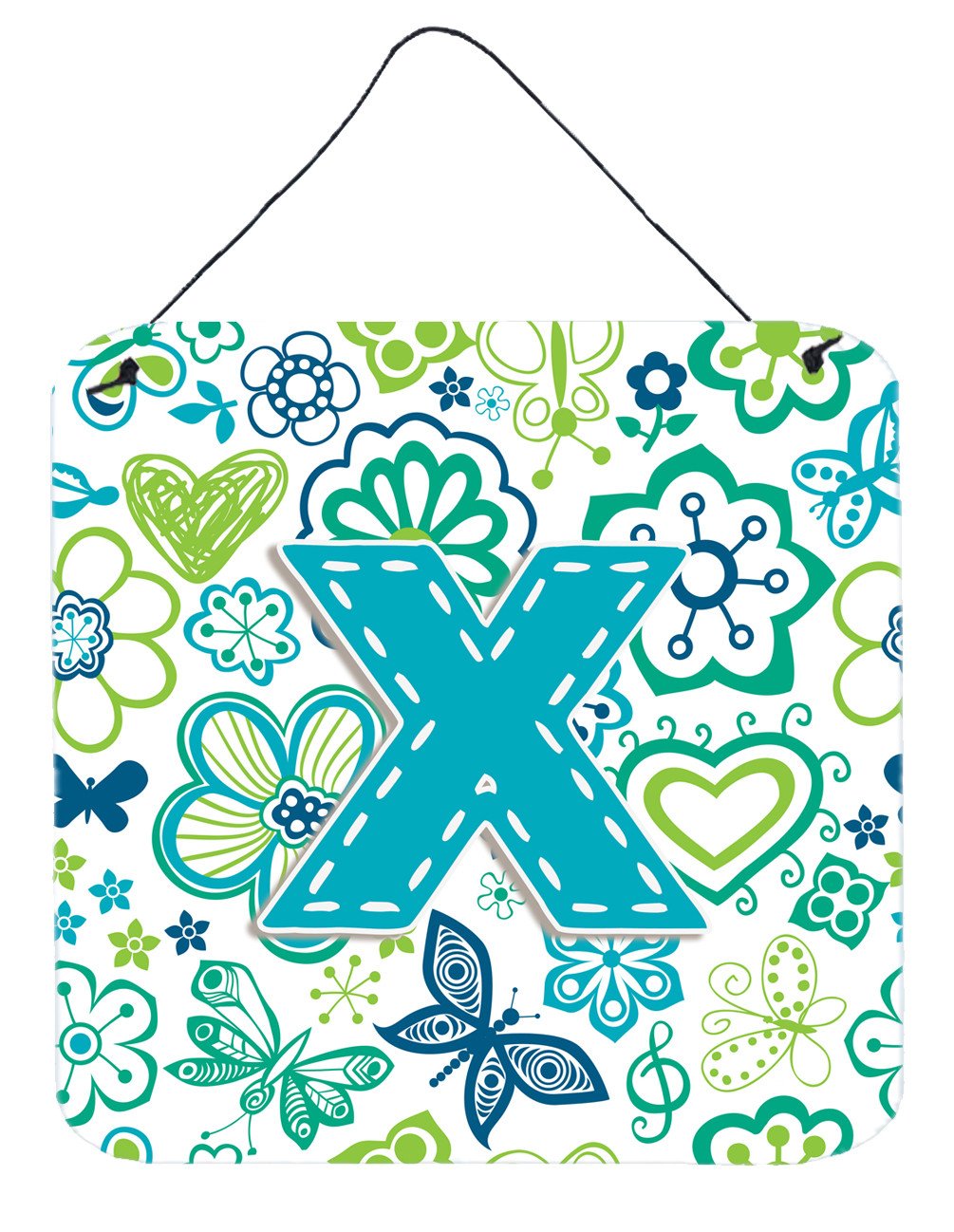 Letter X Flowers and Butterflies Teal Blue Wall or Door Hanging Prints CJ2006-XDS66 by Caroline's Treasures