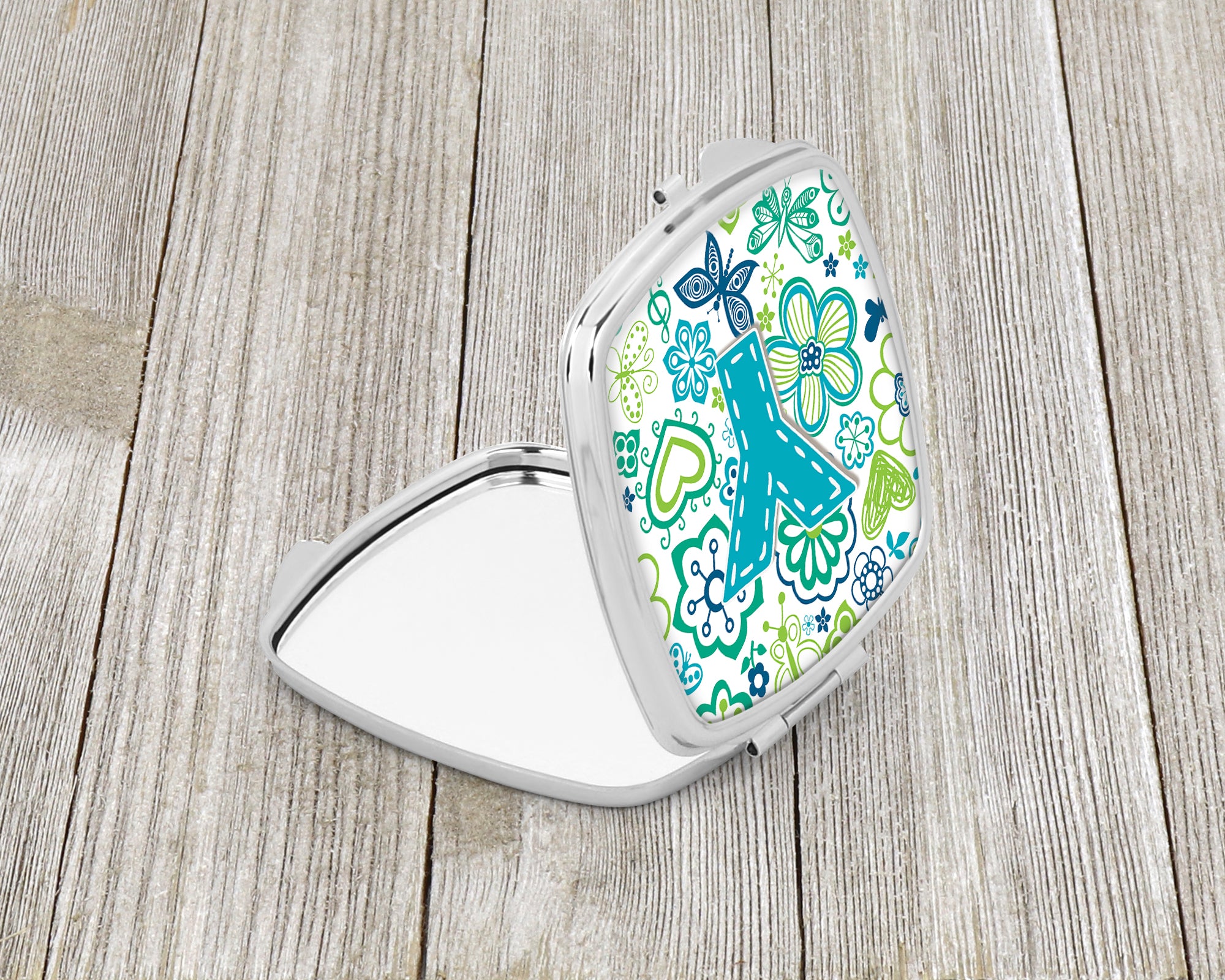 Letter Y Flowers and Butterflies Teal Blue Compact Mirror CJ2006-YSCM  the-store.com.