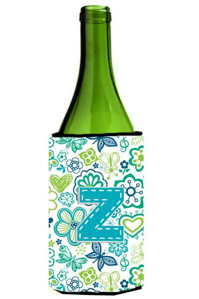 Letter Z Flowers and Butterflies Teal Blue Wine Bottle Beverage Insulator Hugger CJ2006-ZLITERK by Caroline&#39;s Treasures
