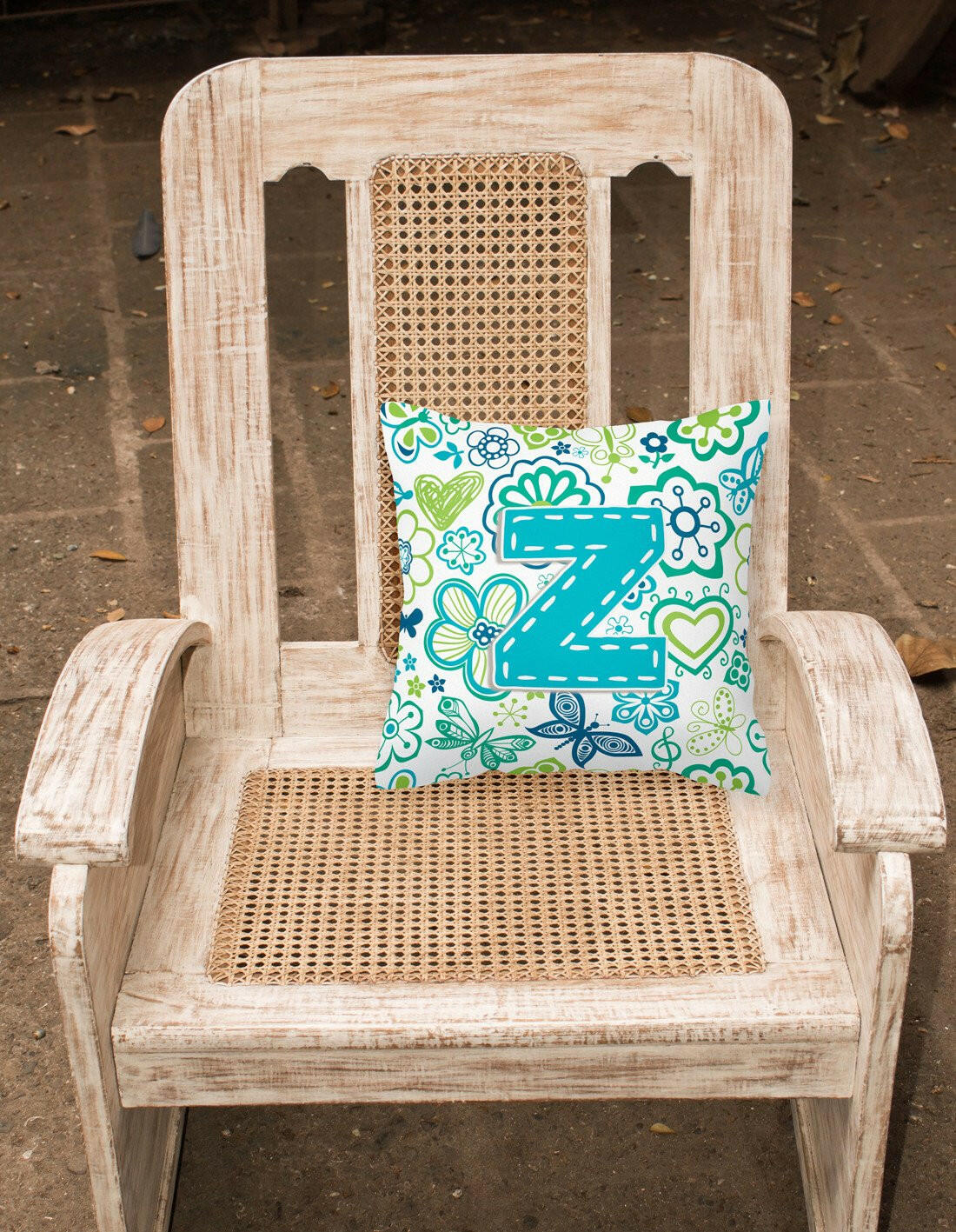 Letter Z Flowers and Butterflies Teal Blue Canvas Fabric Decorative Pillow CJ2006-ZPW1414 by Caroline's Treasures