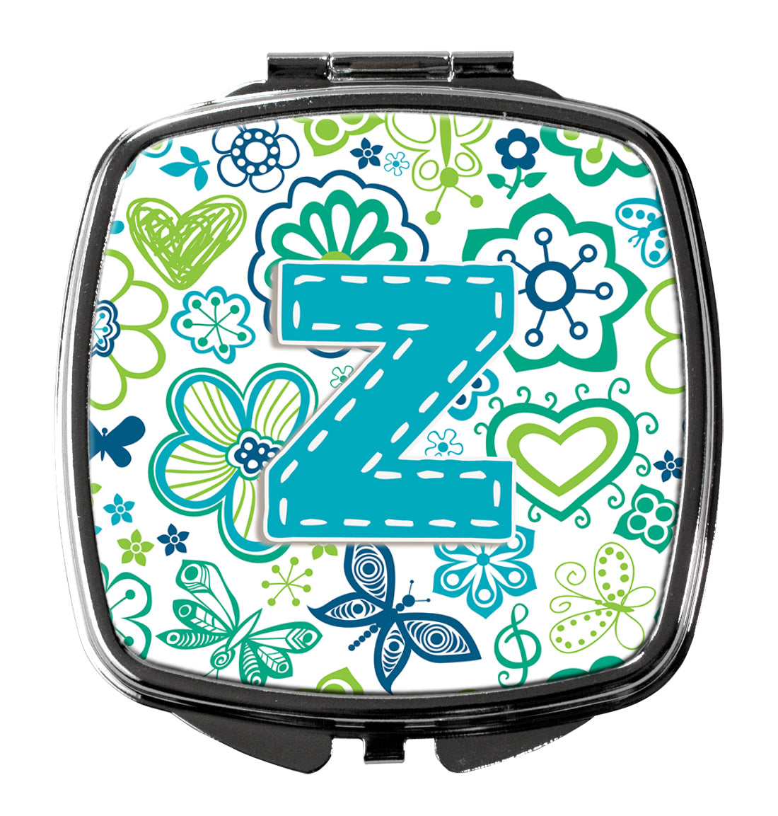 Letter Z Flowers and Butterflies Teal Blue Compact Mirror CJ2006-ZSCM  the-store.com.